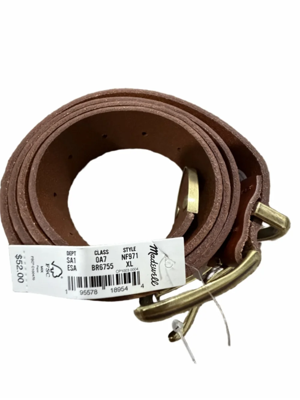NWT Madewell Western Chunky Buckle Belt English Saddle XL